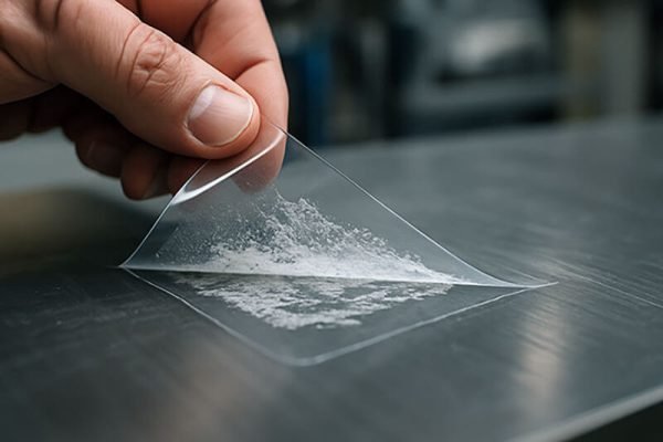 Adhesive residue left behind after peeling liner due to incompatibility